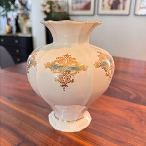 Lenox 7.25” Catalan Vase 24K Gold Trim, 6 panels each w/Gold & Turquoise Design